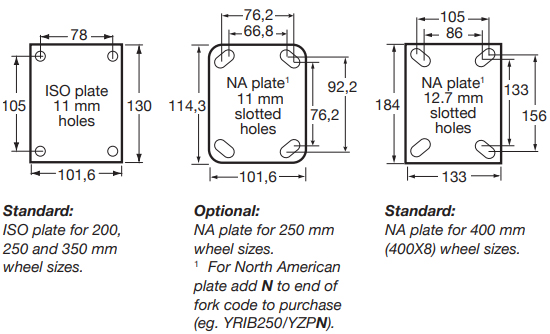 Pneumatic castors - Y Series mount drawing